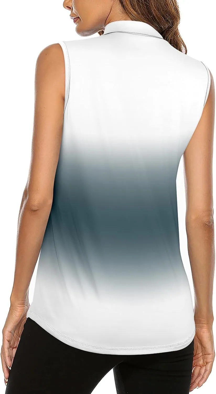 Koscacy Women's Sleeveless Golf Tennis Polo Shirts Zip Up Dry Fit Workout Tank Tops Athletic Shirt