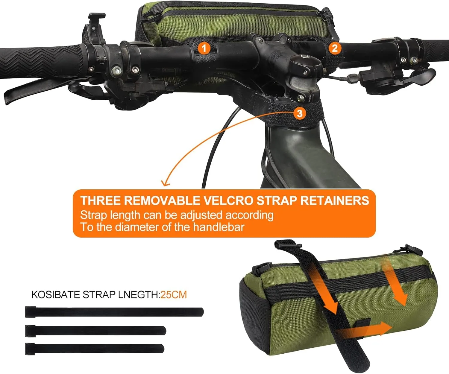 KOSIBATE Bike Handlebar Bag,Bicycle Handlebar bag,Bike Frame Bag with Shoulder Strap,Bicycle Front Bag Fram Storage Roll Bag Mountain Road Bikes Bicycle Accessories, Bike Pouch for Bicycle (