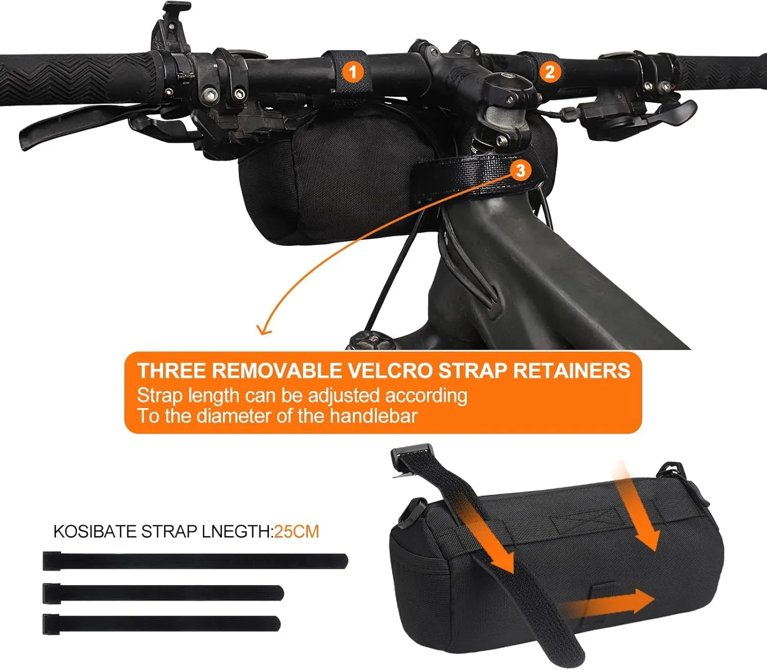 KOSIBATE Bike Handlebar Bag,Bicycle Handlebar bag,Bike Frame Bag with Shoulder Strap,Bicycle Front Bag Fram Storage Roll Bag Mountain Road Bikes Bicycle Accessories, Bike Pouch for Bicycle (