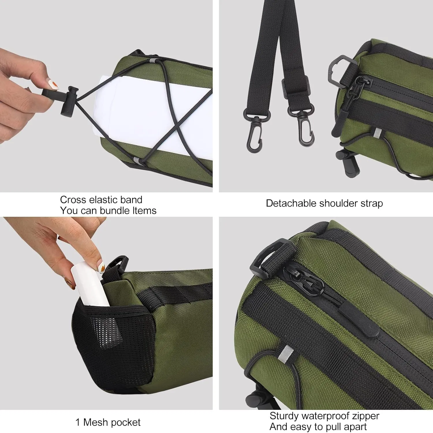 KOSIBATE Bike Handlebar Bag,Bicycle Handlebar bag,Bike Frame Bag with Shoulder Strap,Bicycle Front Bag Fram Storage Roll Bag Mountain Road Bikes Bicycle Accessories, Bike Pouch for Bicycle (