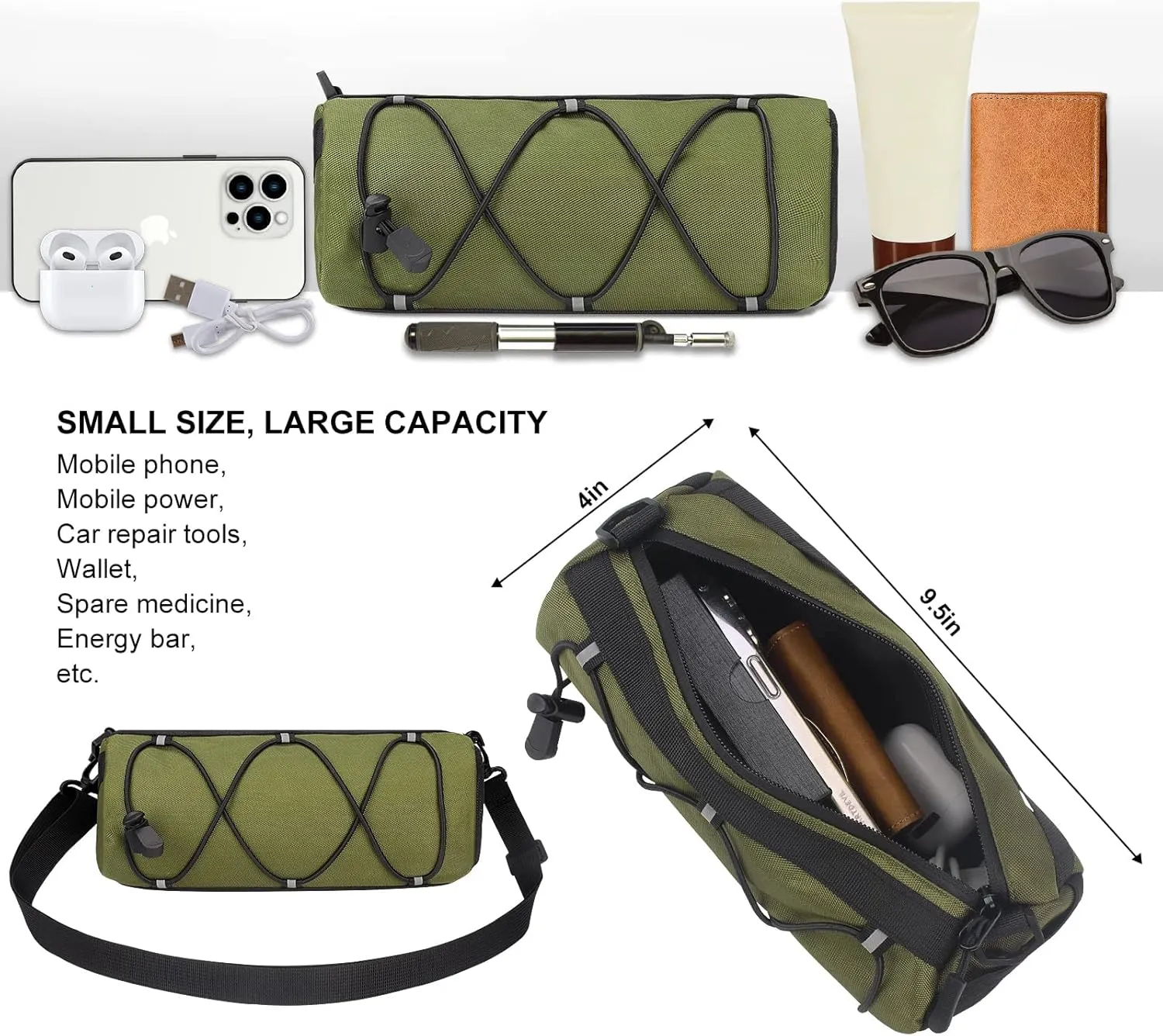 KOSIBATE Bike Handlebar Bag,Bicycle Handlebar bag,Bike Frame Bag with Shoulder Strap,Bicycle Front Bag Fram Storage Roll Bag Mountain Road Bikes Bicycle Accessories, Bike Pouch for Bicycle (
