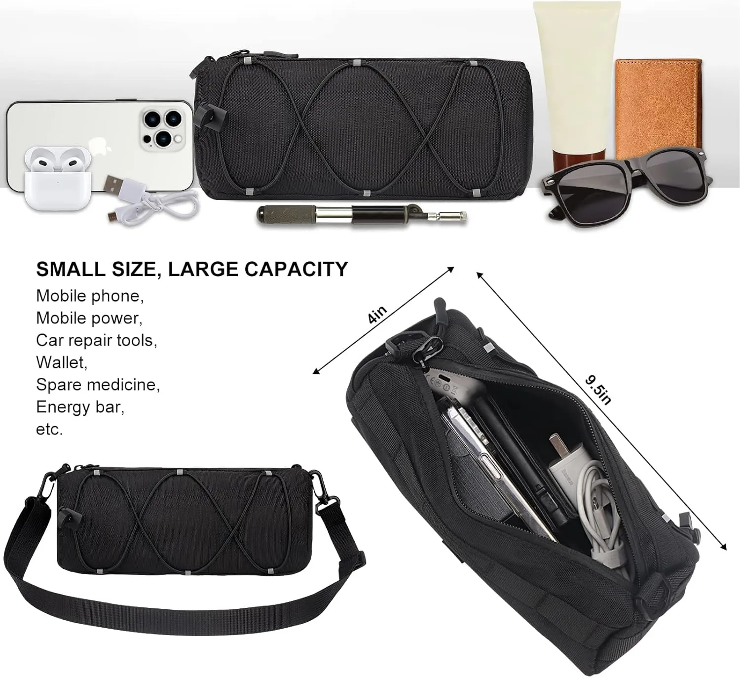 KOSIBATE Bike Handlebar Bag,Bicycle Handlebar bag,Bike Frame Bag with Shoulder Strap,Bicycle Front Bag Fram Storage Roll Bag Mountain Road Bikes Bicycle Accessories, Bike Pouch for Bicycle (
