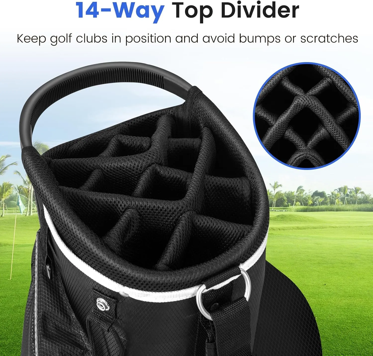 KOTEK Golf Cart Bag, 14 Way Organizer Divider Golf Club Bag with 9 Pockets, Cooler Bag, Rain Cover, Adjustable & Detachable Dual Shoulder Straps, Lightweight Cart Golf Bag for Men & Women