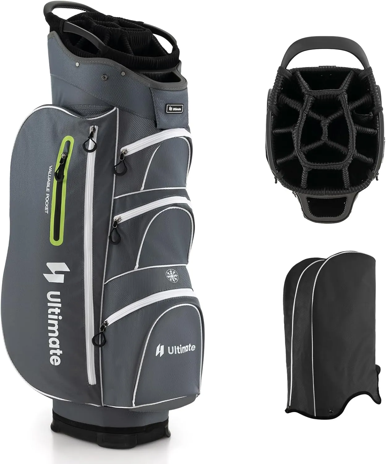 KOTEK Golf Cart Bag, 15 Way Organizer Divider Top with Putter Well, Cart Golf Bag with 7 Pockets, Cooler Bag, Rain Hood, Handles & Adjustable Dual Shoulder Strap, Golf Club Bag for Men & Women