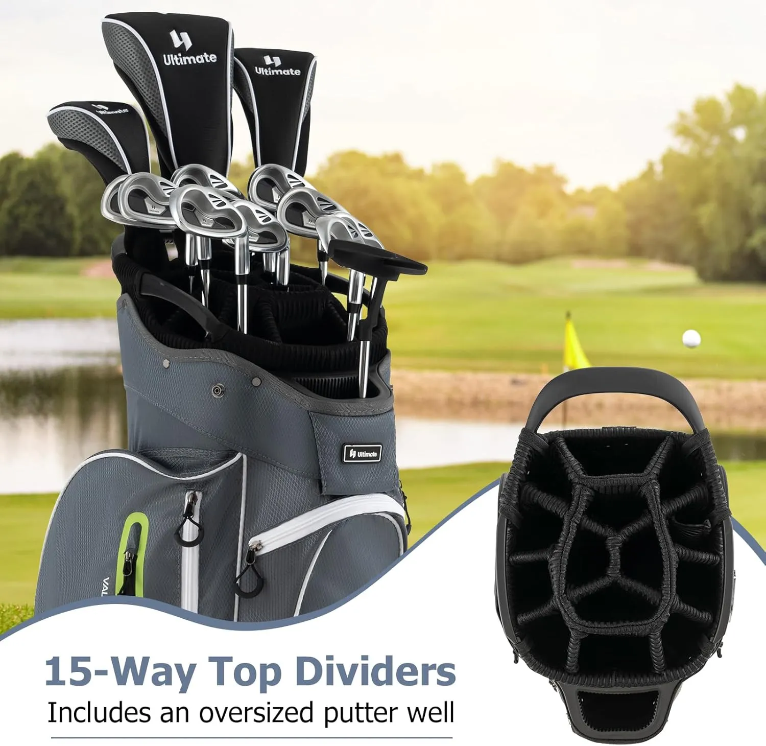 KOTEK Golf Cart Bag, 15 Way Organizer Divider Top with Putter Well, Cart Golf Bag with 7 Pockets, Cooler Bag, Rain Hood, Handles & Adjustable Dual Shoulder Strap, Golf Club Bag for Men & Women
