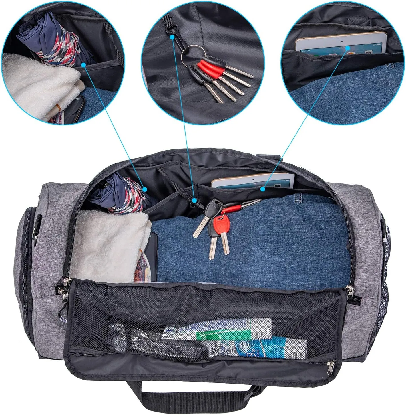 Kuston Sports Gym Bag with Shoes Compartment &Wet Pocket Gym Duffel Bag Overnight Bag for Men and Women