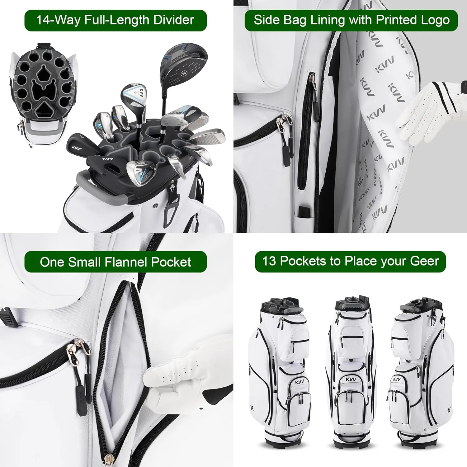 KVV 14 Way Top-Molded Organizer Cart Bag with Rain Cover, Full Length Divider, Spacious Cooler Pockets