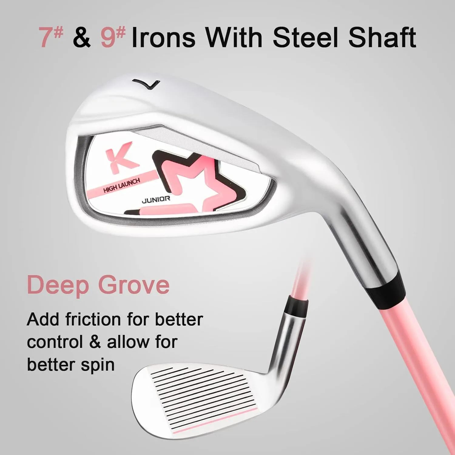 KVV Junior Complete Golf Club Set for Kids/Children Right Hand, Includes Oversize Driver, Irons, Putter, Head Cover, Portable Golf Stand Bag