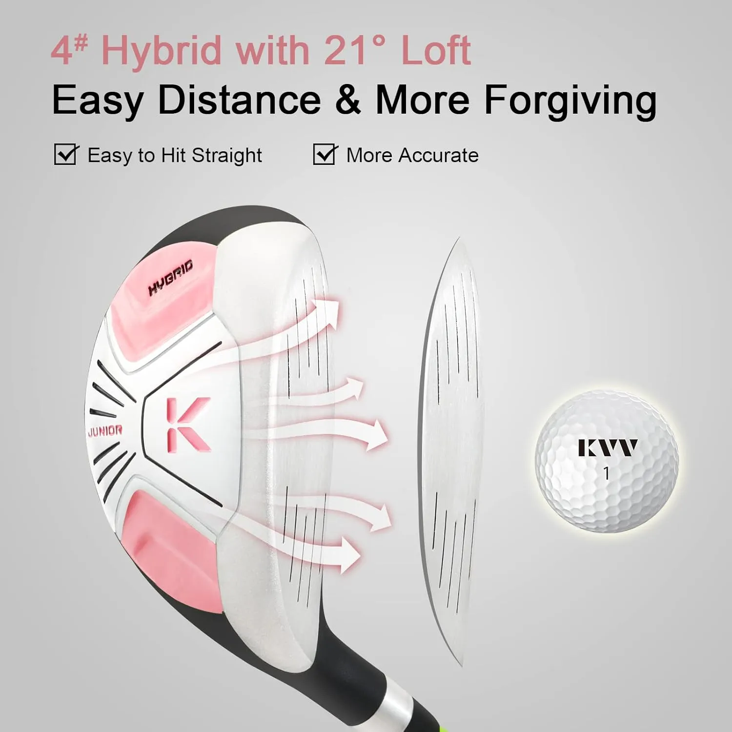 KVV Junior Complete Golf Club Set for Kids/Children Right Hand, Includes Oversize Driver, Irons, Putter, Head Cover, Portable Golf Stand Bag