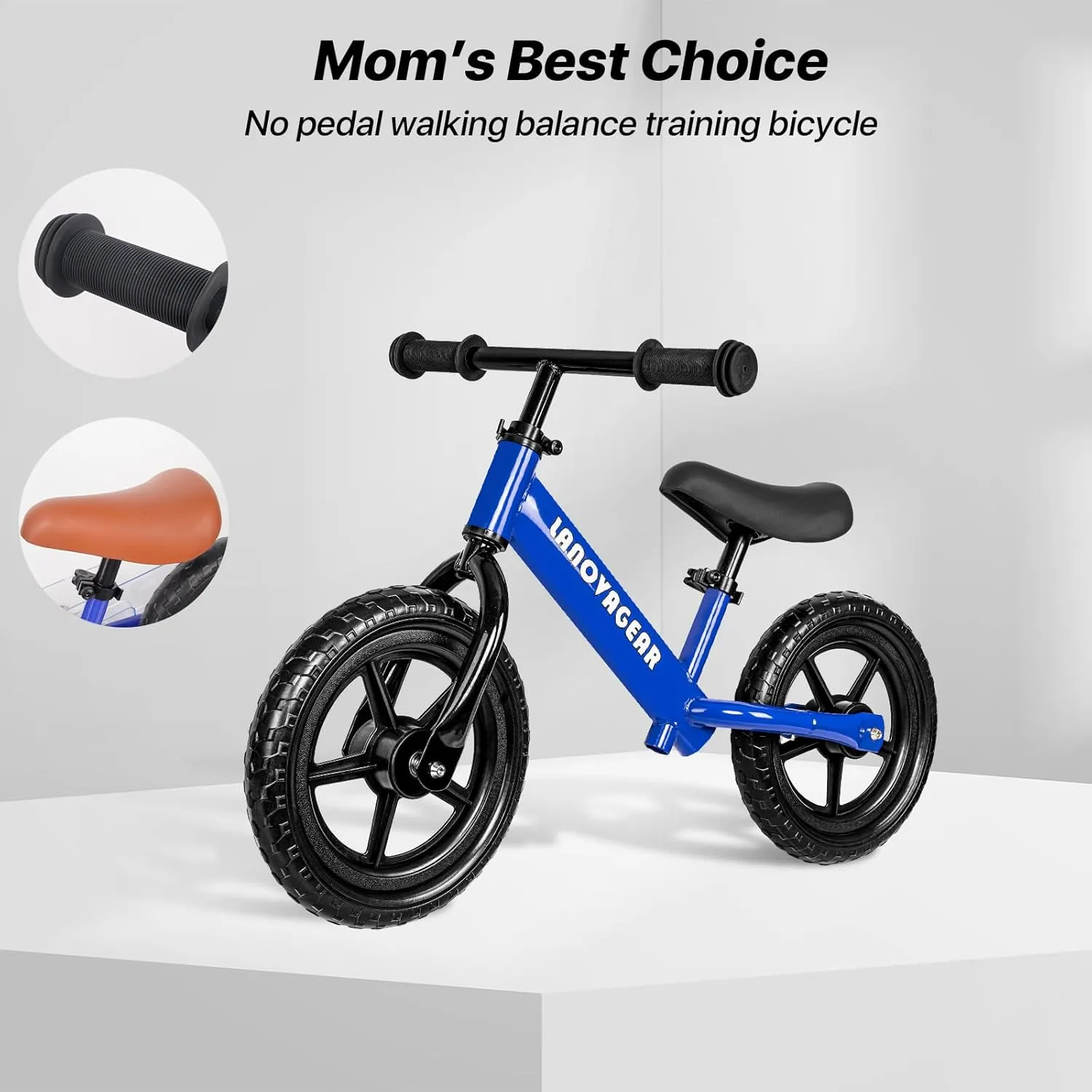 LANOVAGEAR 12” Sport Balance Bike for Kids Ages 18 Months to 5 Years Lightweight, Adjustable Seat, No-Pedal Design for Toddler Boys & Girls
