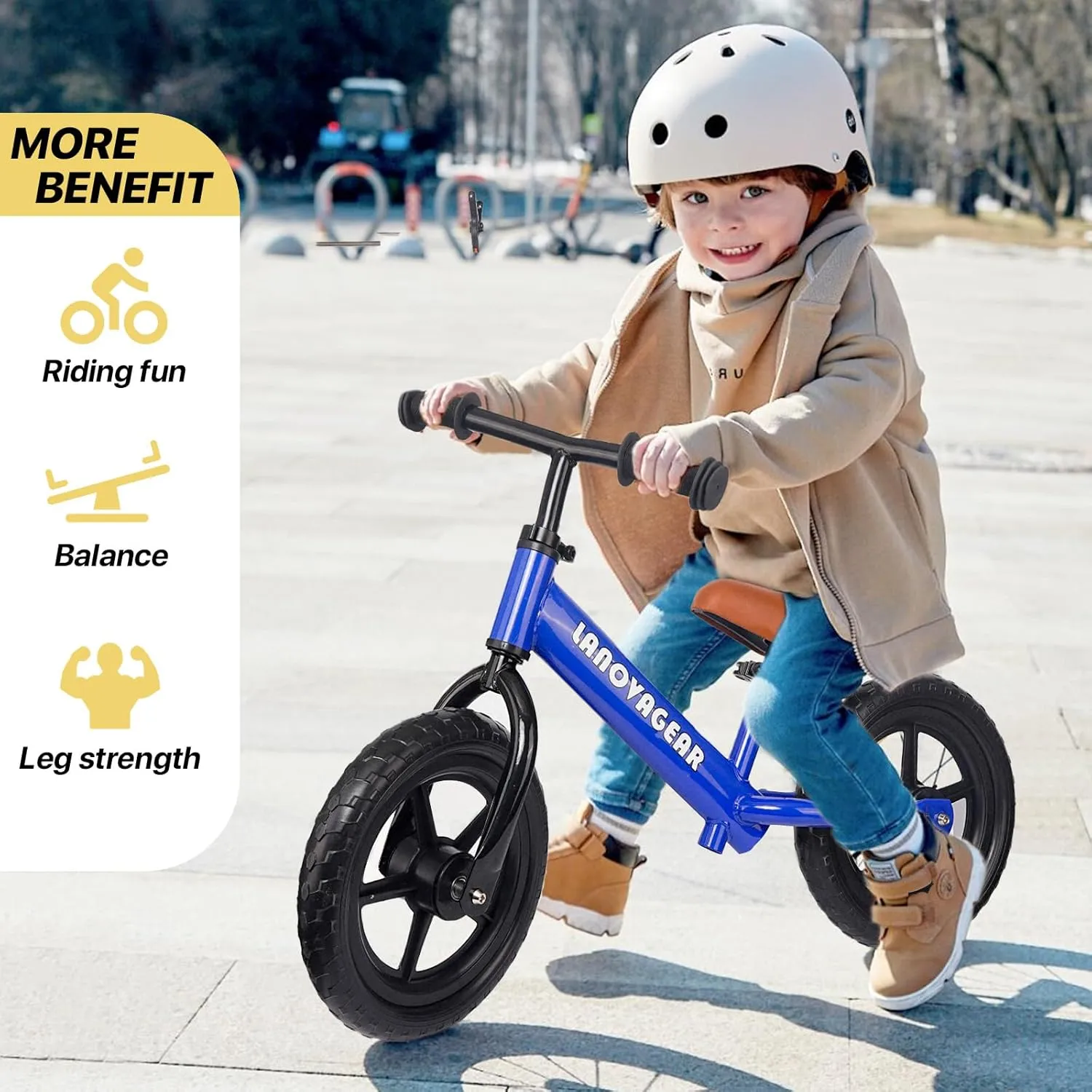LANOVAGEAR 12” Sport Balance Bike for Kids Ages 18 Months to 5 Years Lightweight, Adjustable Seat, No-Pedal Design for Toddler Boys & Girls