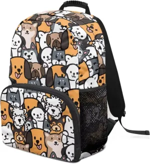Large Capacity School Backpack for Teens & College Students - Durable 17 Inch Laptop Bookbag with Padded Sleeve, Side Water Bottle Holders for High School, Cartoon Cute Puppy Print