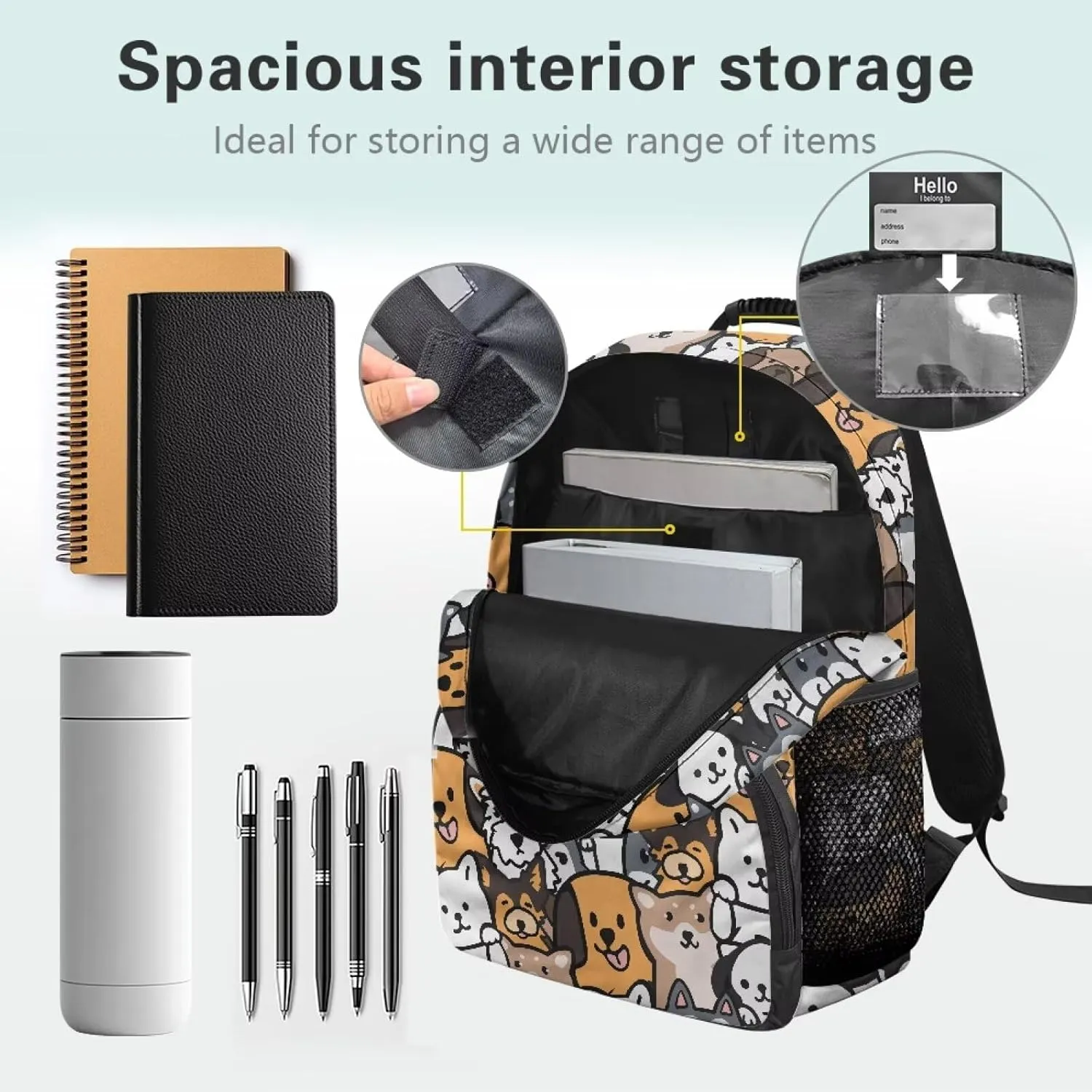 Large Capacity School Backpack for Teens & College Students - Durable 17 Inch Laptop Bookbag with Padded Sleeve, Side Water Bottle Holders for High School, Cartoon Cute Puppy Print