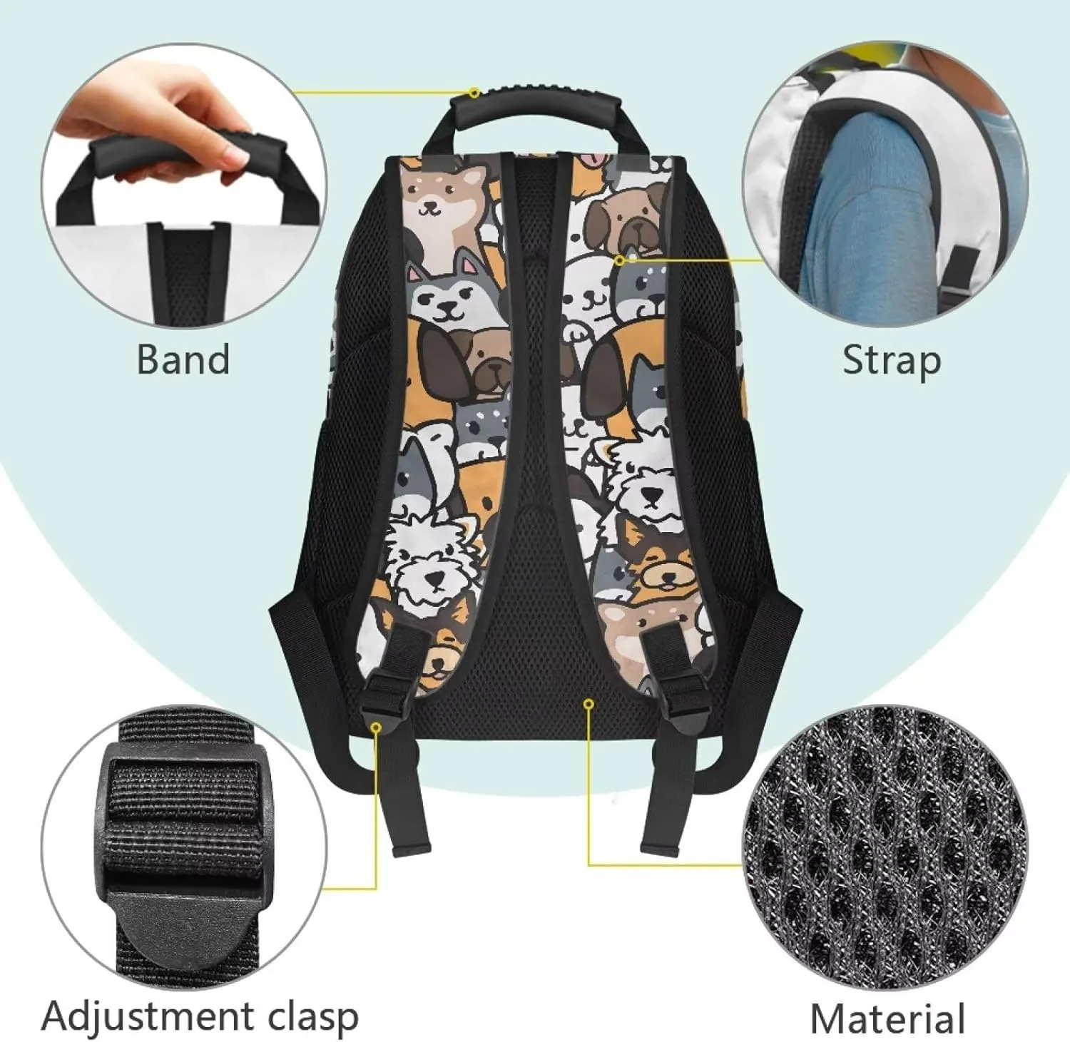 Large Capacity School Backpack for Teens & College Students - Durable 17 Inch Laptop Bookbag with Padded Sleeve, Side Water Bottle Holders for High School, Cartoon Cute Puppy Print