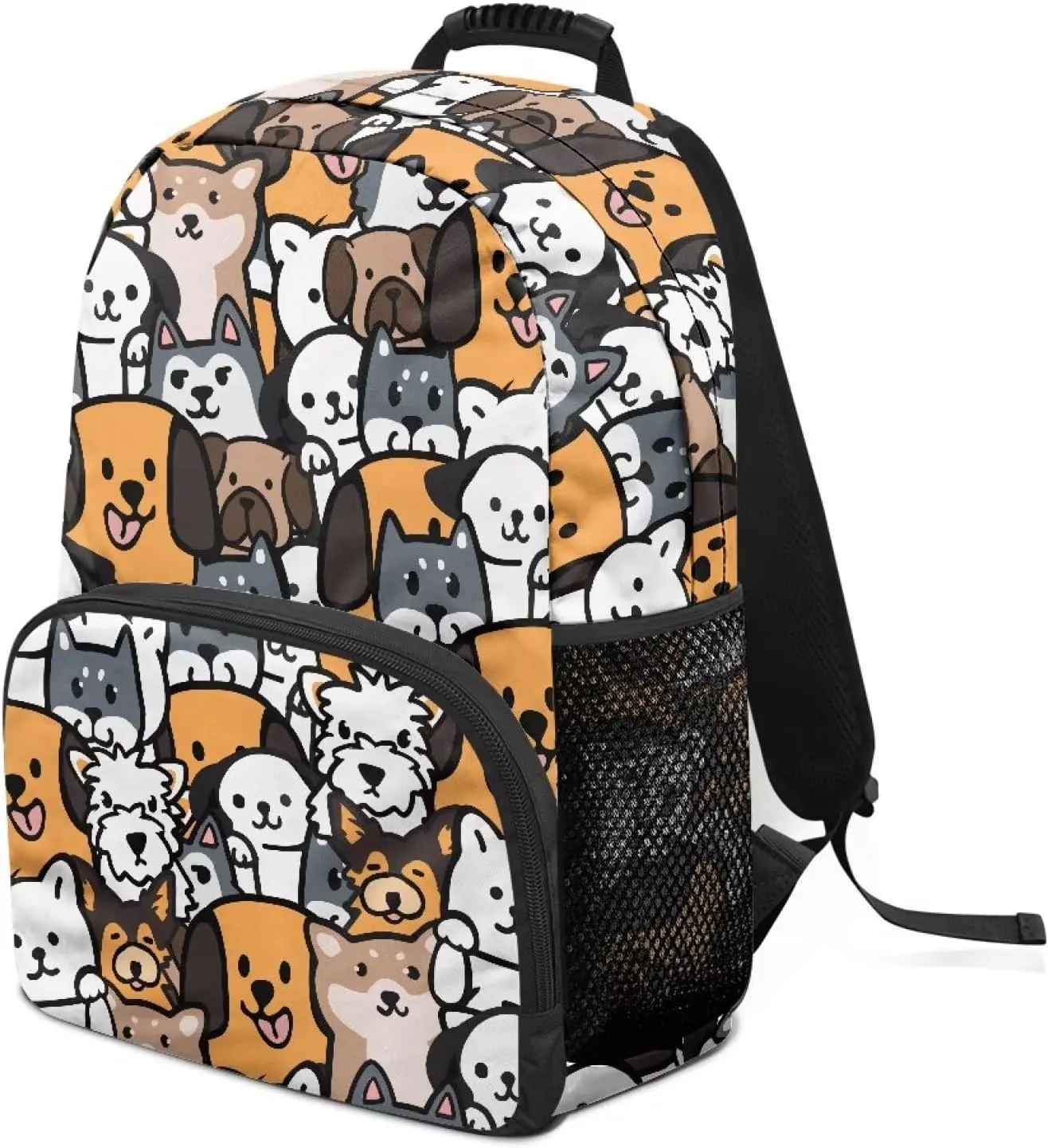 Large Capacity School Backpack for Teens & College Students - Durable 17 Inch Laptop Bookbag with Padded Sleeve, Side Water Bottle Holders for High School, Cartoon Cute Puppy Print