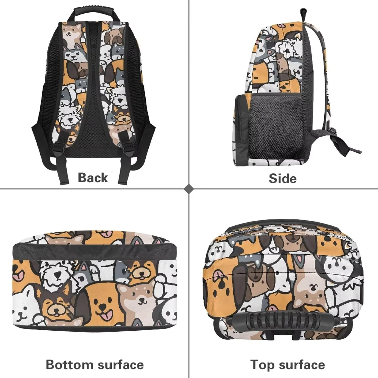 Large Capacity School Backpack for Teens & College Students - Durable 17 Inch Laptop Bookbag with Padded Sleeve, Side Water Bottle Holders for High School, Cartoon Cute Puppy Print