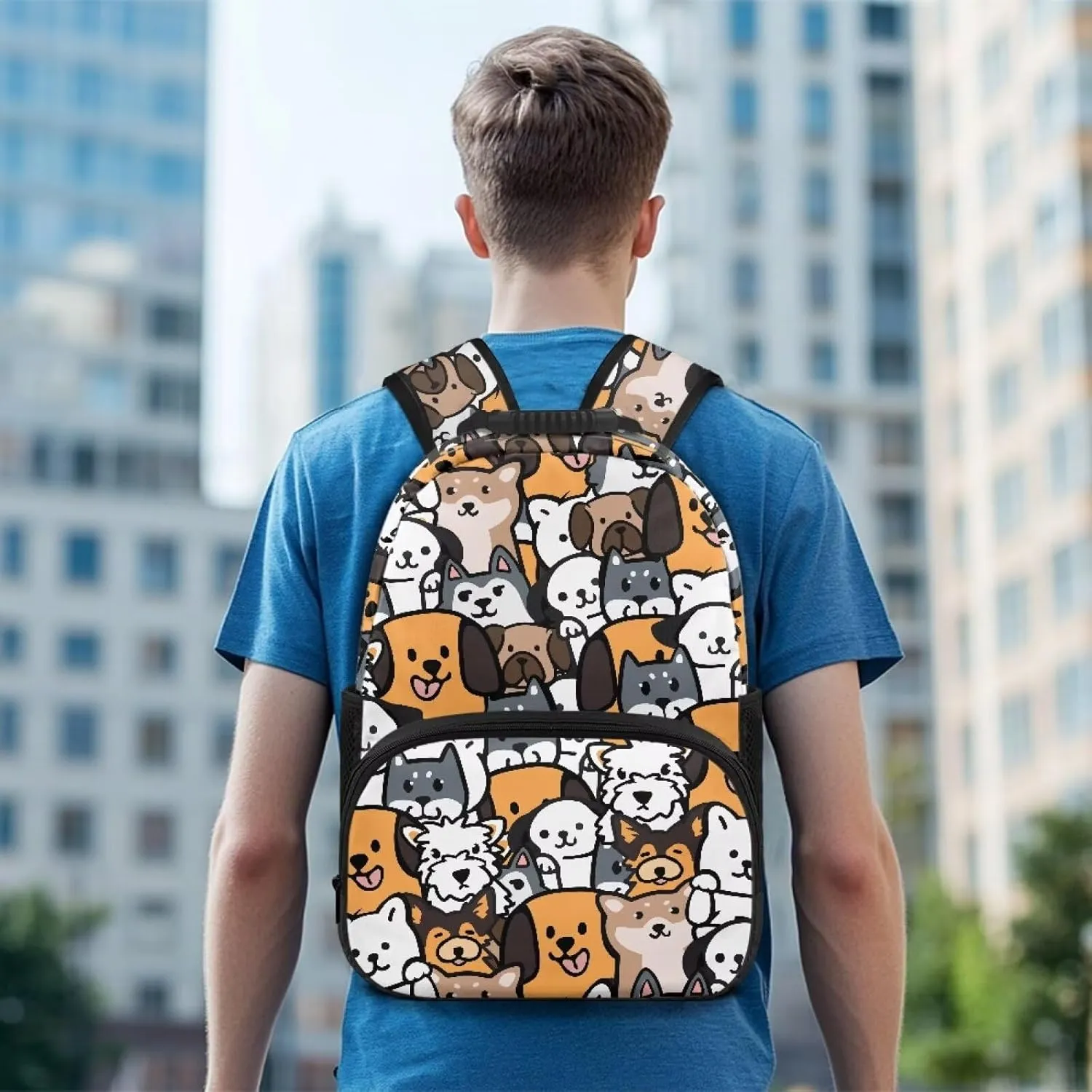 Large Capacity School Backpack for Teens & College Students - Durable 17 Inch Laptop Bookbag with Padded Sleeve, Side Water Bottle Holders for High School, Cartoon Cute Puppy Print