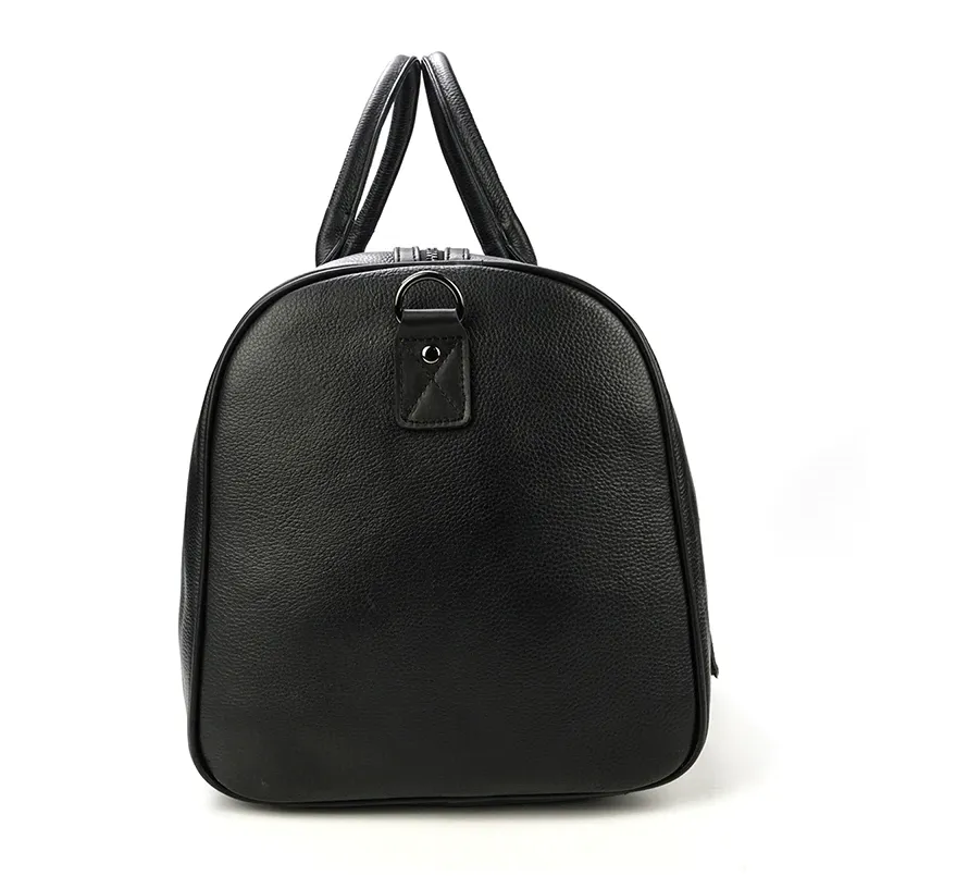 Large Carry-On Saddle Stitch Leather Duffel Bag Black/Brown Two Sizes
