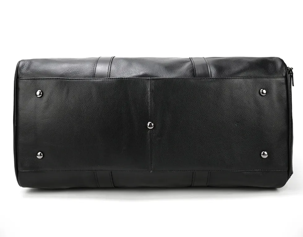 Large Carry-On Saddle Stitch Leather Duffel Bag Black/Brown Two Sizes