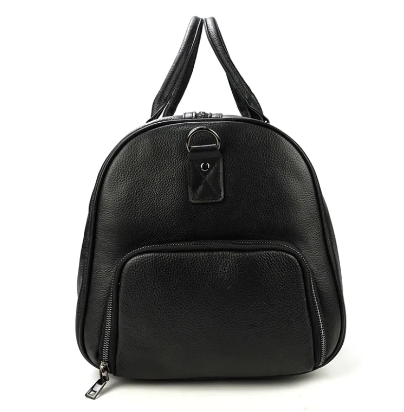 Large Carry-On Saddle Stitch Leather Duffel Bag Black/Brown Two Sizes