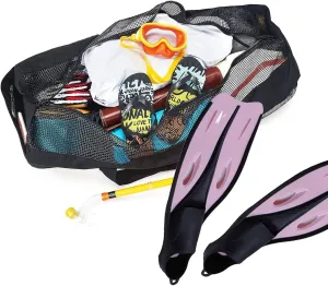 Large Diving Mesh Duffel Bag for Scuba Dive Snorkel Equipment Foldable Mesh Duffle Beach Tote Bag with Zipper and Pockets for Snorkeling, Spearfishing, Freediving, Swimming, Travel, Gym, Sports