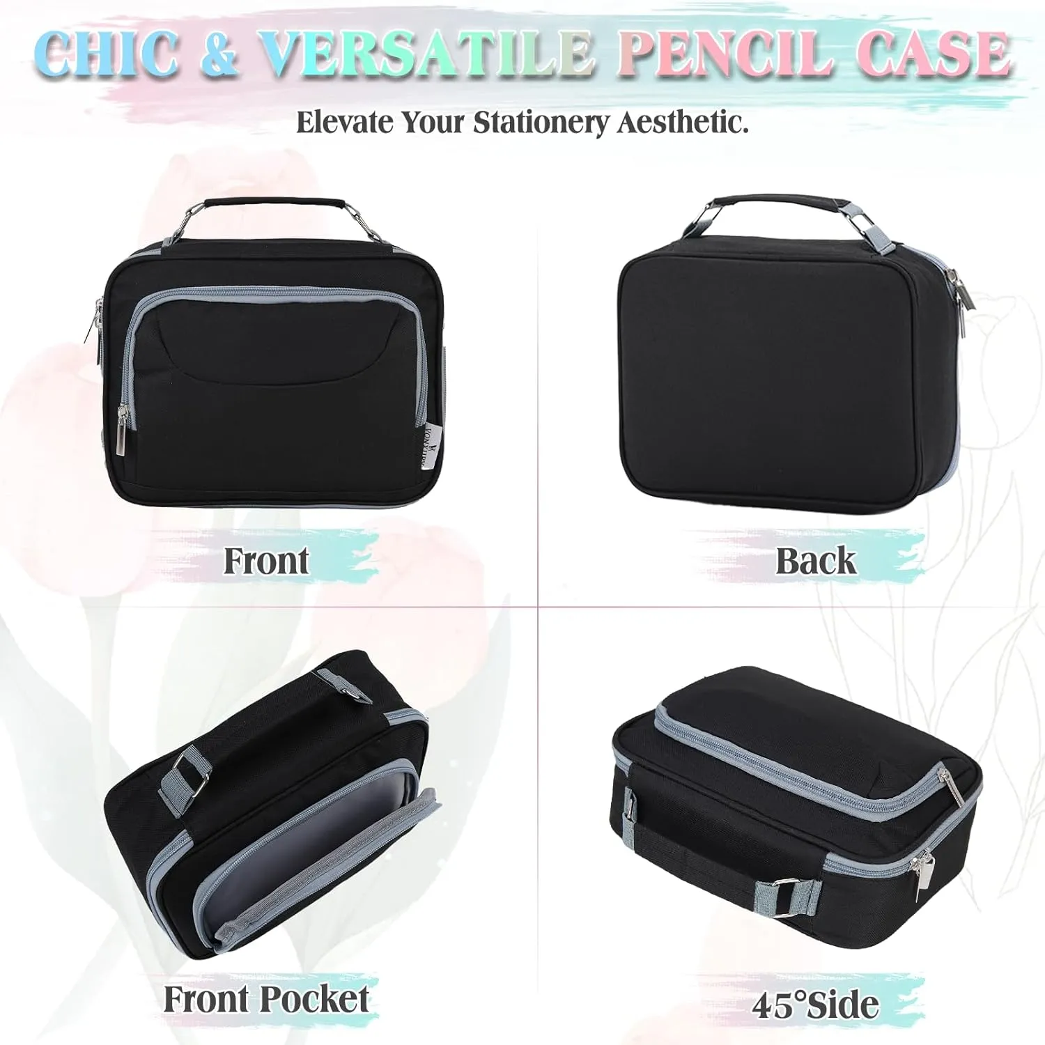 Large Pen Pencil Case,VONXURY High Capacity Art Colored Pencil Pouch Portable Stationery Organizer With 2 Detachable Layers 54 Slots Multiple Zipper Pockets for School Office College