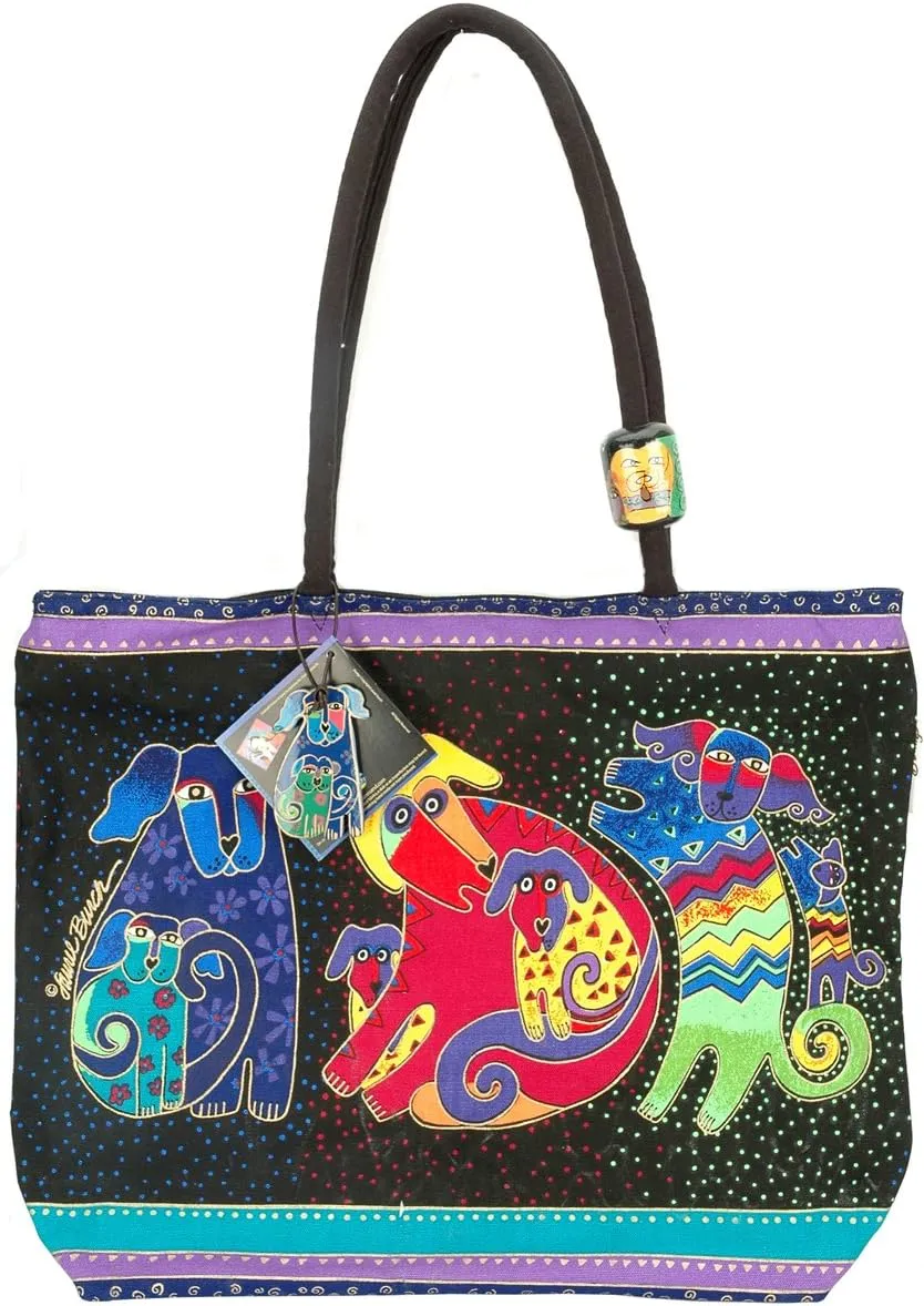 Laurel Burch Shoulder Zipper Top, Dogs and Doggies,Blue