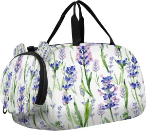 Lavender Flowers Kids Overnight Sports Duffel Bags with Shoe Compartment & Wet Pocket Travel Sport Gym Bag for Girls Boys