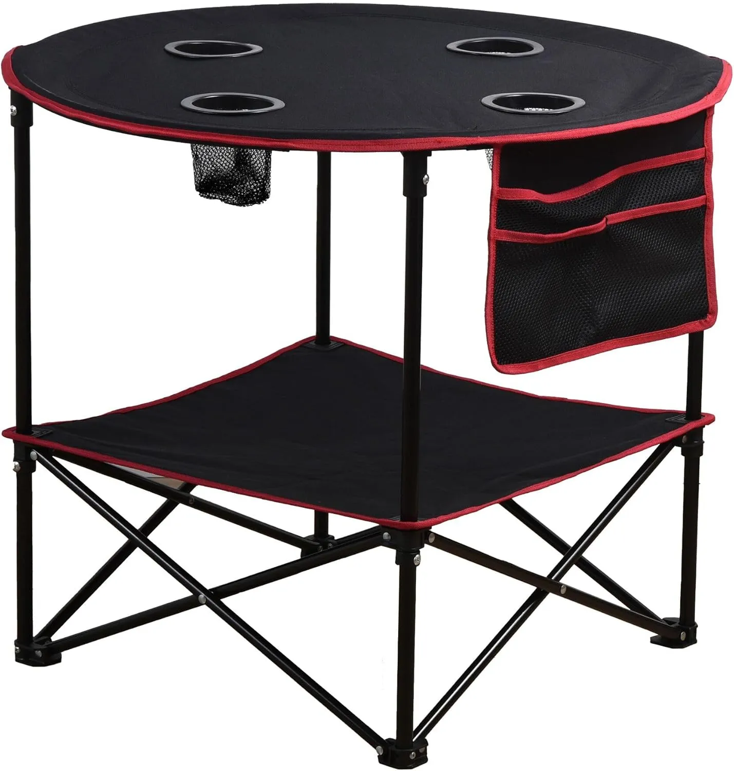 LEADALLWAY Camping Table Folding Picnic Table with 4 Cup Holders and Side Storage Bag Collapsible Canvas Portable Tables Folding with Carry Bags for BBQ Outdoor Fishing