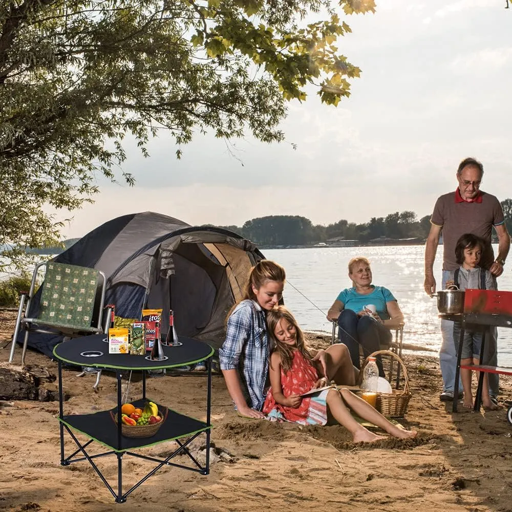 LEADALLWAY Camping Tables That Fold Up Lightweight Portable Outdoor Table with 4 Cup Holders and Carrying Bags for Outdoor Picnic,Barbecue,Travel,Fishing(Black Army Green)