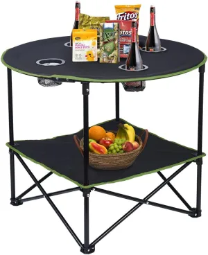 LEADALLWAY Camping Tables That Fold Up Lightweight Portable Outdoor Table with 4 Cup Holders and Carrying Bags for Outdoor Picnic,Barbecue,Travel,Fishing(Black Army Green)
