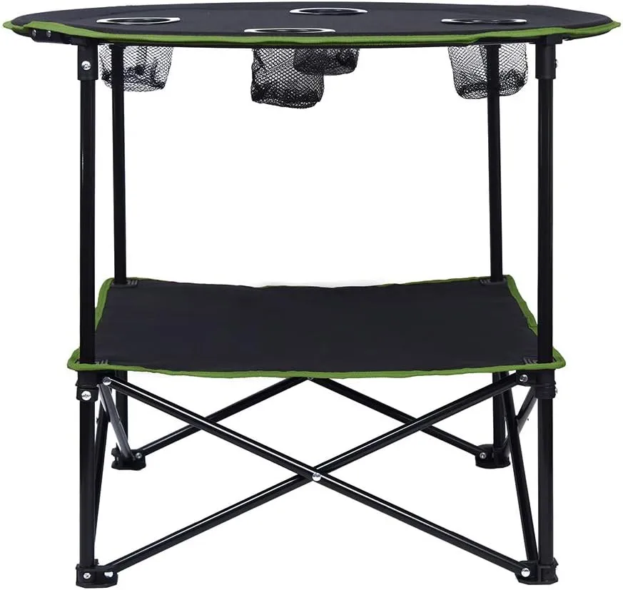 LEADALLWAY Camping Tables That Fold Up Lightweight Portable Outdoor Table with 4 Cup Holders and Carrying Bags for Outdoor Picnic,Barbecue,Travel,Fishing(Black Army Green)