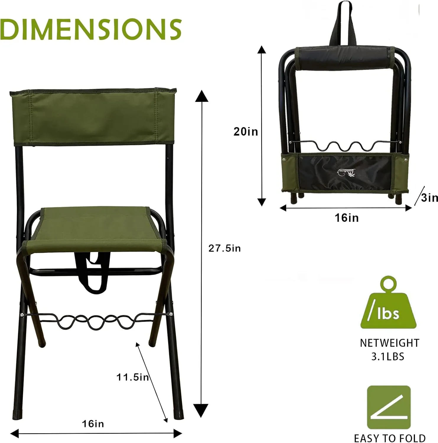 LEADALLWAY Folding Fishing Chair with Rod Holder,Green