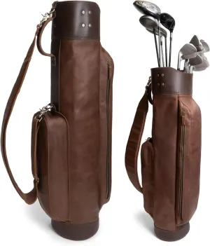 Leather Golf Bag with Top Divider & Shoulder Strap, Vintage Club Golf Cart Bags for Men & Women, Carry Sunday Silencer Stand Bag, Mens Travel Walking Cases, Hard Case Light Weight