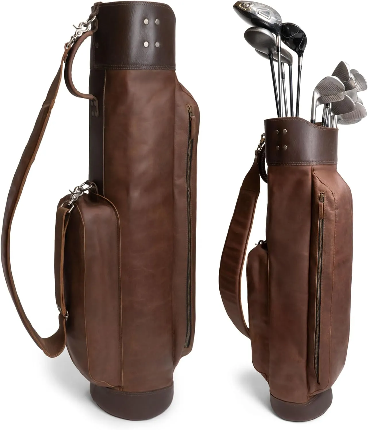 Leather Golf Bag with Top Divider & Shoulder Strap, Vintage Club Golf Cart Bags for Men & Women, Carry Sunday Silencer Stand Bag, Mens Travel Walking Cases, Hard Case Light Weight