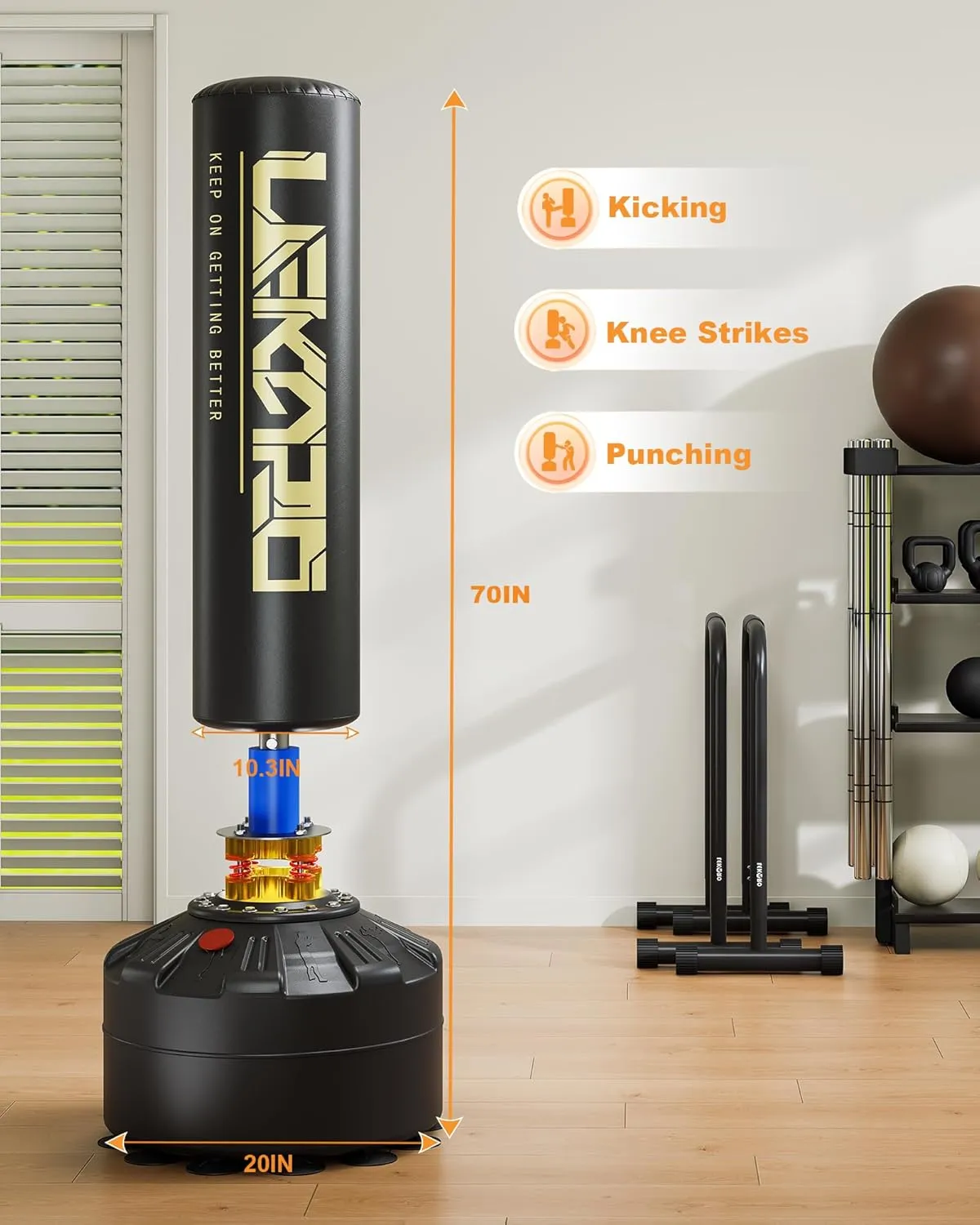 LEKÄRO Freestanding Punching Bag with Boxing Gloves, Heavy Boxing Bag with Stand for Adult Kids, Standing Kickboxing Bag