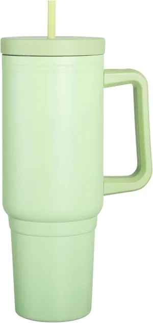 Lemon Green 40oz Insulated Tumbler with Handle, Lid & Straw - Use for Water, Tea, Coffee & More-Disabled USMC Vet Owned Small Business