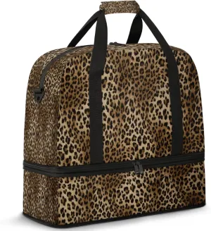 Leopard Animal Skin Travel Duffel Bags for Women & Men Large Sports Gym Bags Foldie Weekender Overnight Bag Carry On Tote Bag With Shoe Compartment Personal Item Luggage for Travel Sports Gym