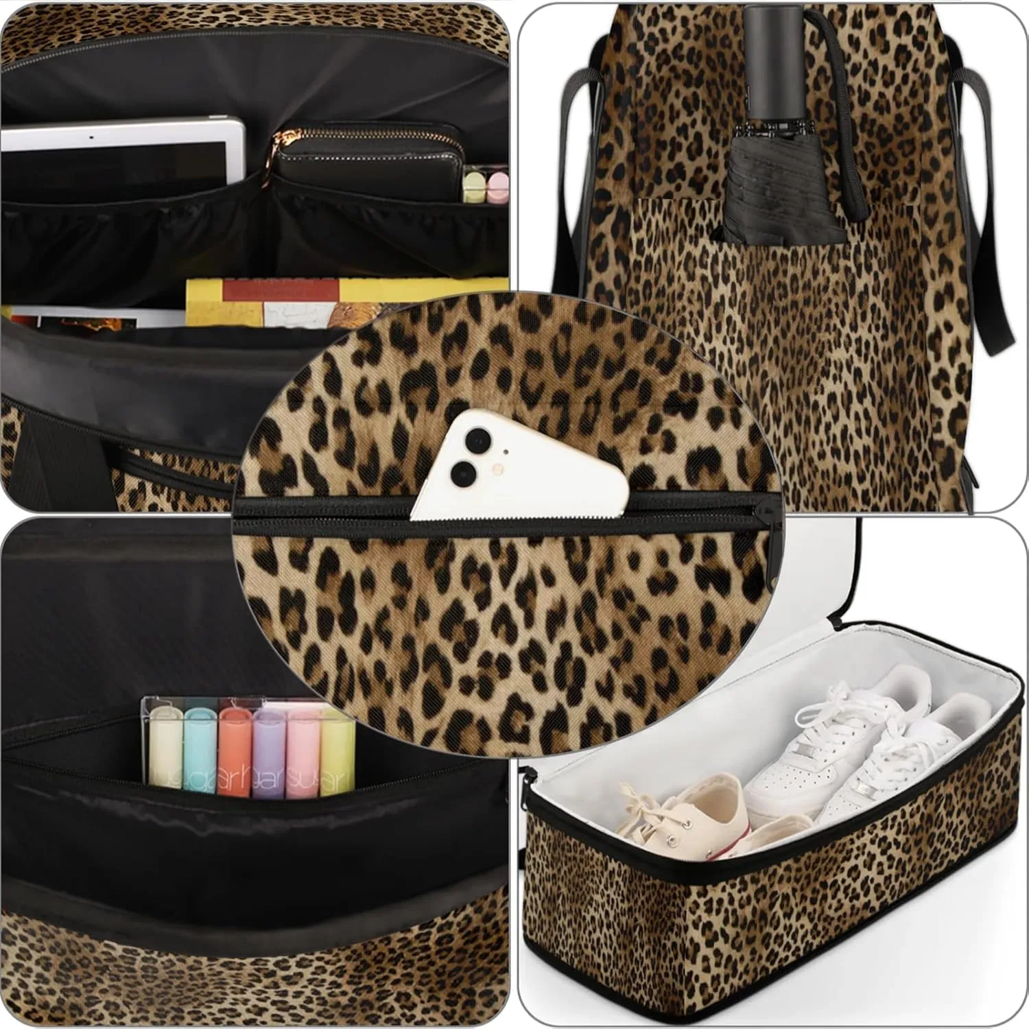 Leopard Animal Skin Travel Duffel Bags for Women & Men Large Sports Gym Bags Foldie Weekender Overnight Bag Carry On Tote Bag With Shoe Compartment Personal Item Luggage for Travel Sports Gym