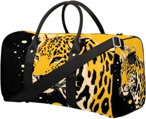 Leopard Print Travel Duffel Bag for Women Men Waterproof Foldable Overnight Weekender Bag Large Capacity Sports Gym Bag