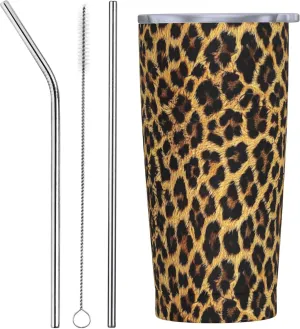 Leopard Print Tumbler with Lid and Straw 20 OZ Stainless Steel Travel Coffee Mug Double Wall Insulated Cup Leakproof for Car Sports Cafe Office