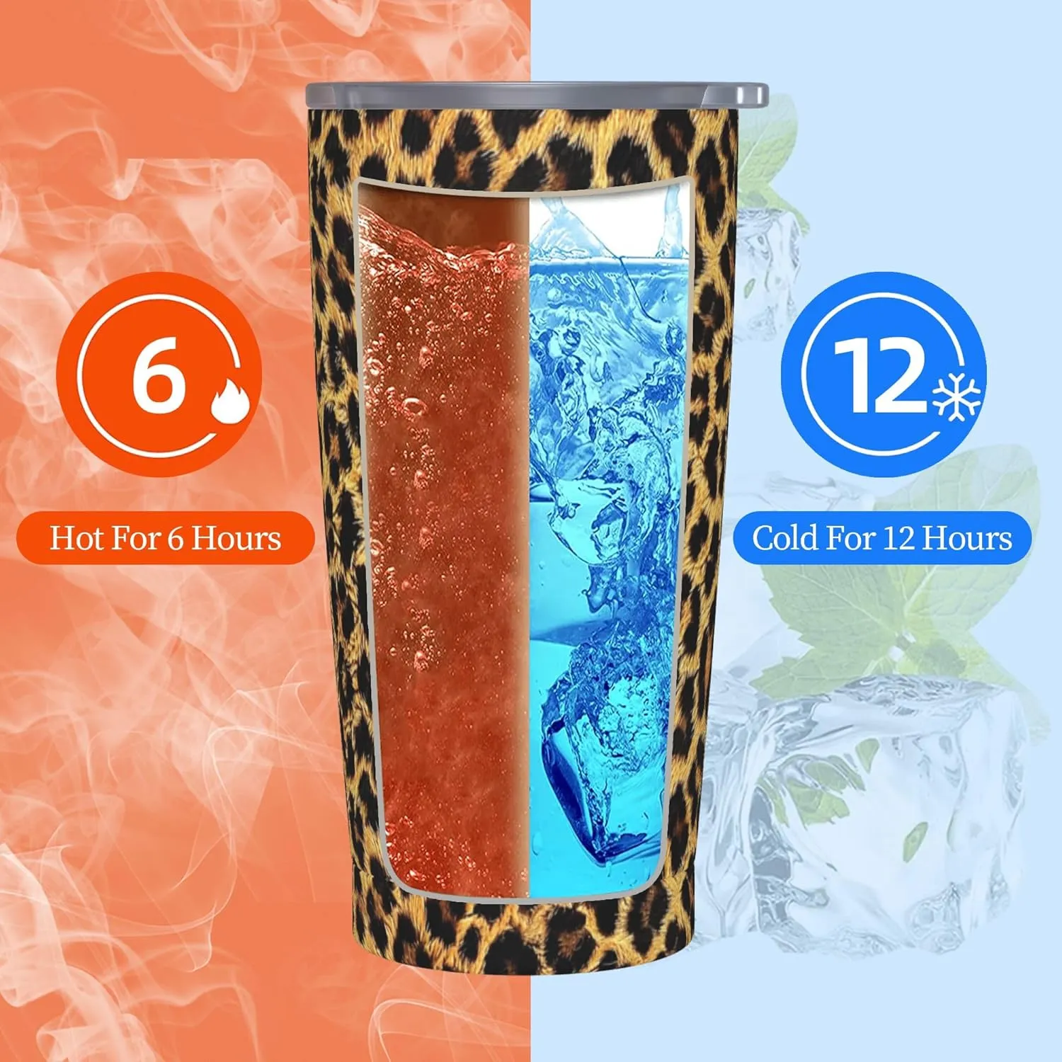 Leopard Print Tumbler with Lid and Straw 20 OZ Stainless Steel Travel Coffee Mug Double Wall Insulated Cup Leakproof for Car Sports Cafe Office