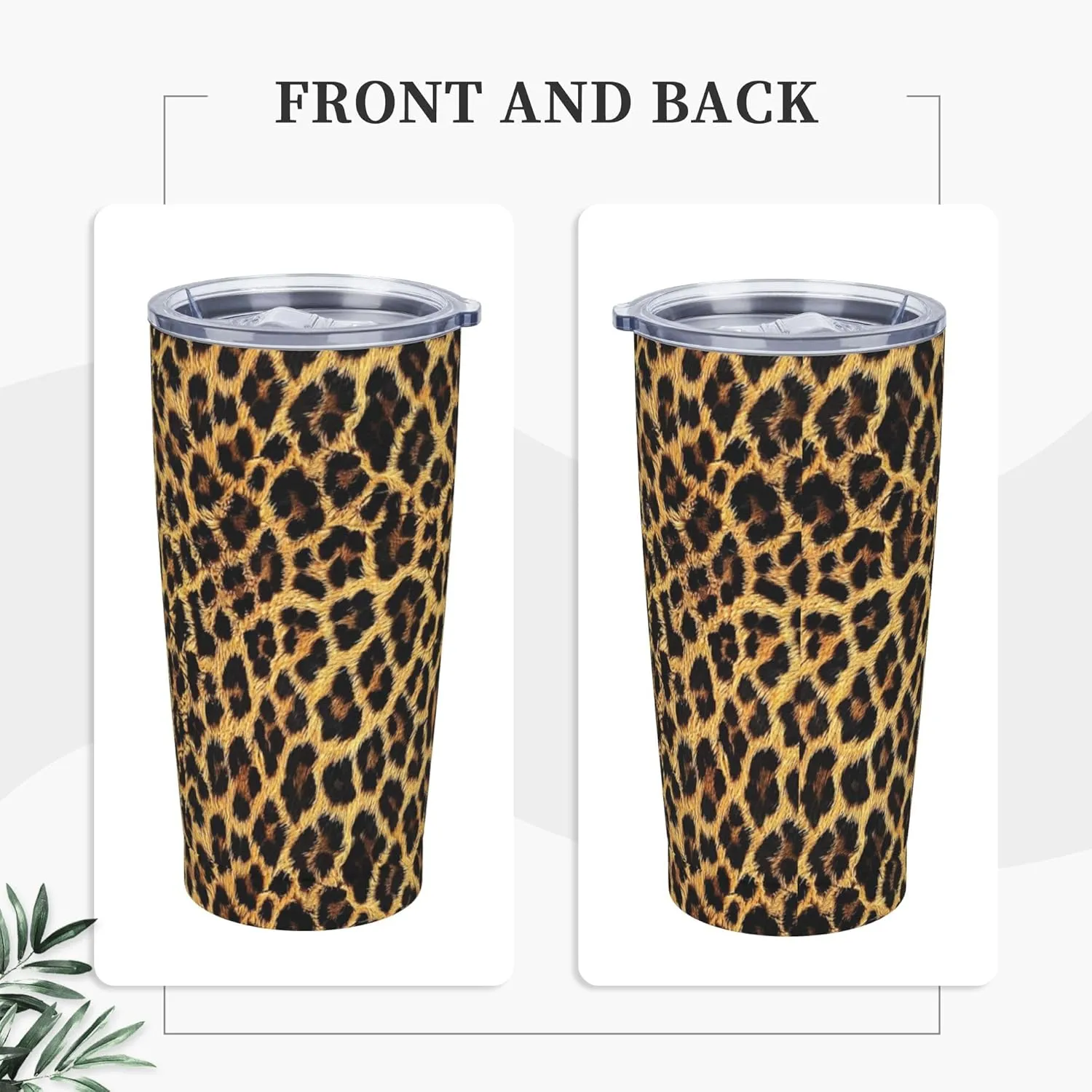 Leopard Print Tumbler with Lid and Straw 20 OZ Stainless Steel Travel Coffee Mug Double Wall Insulated Cup Leakproof for Car Sports Cafe Office