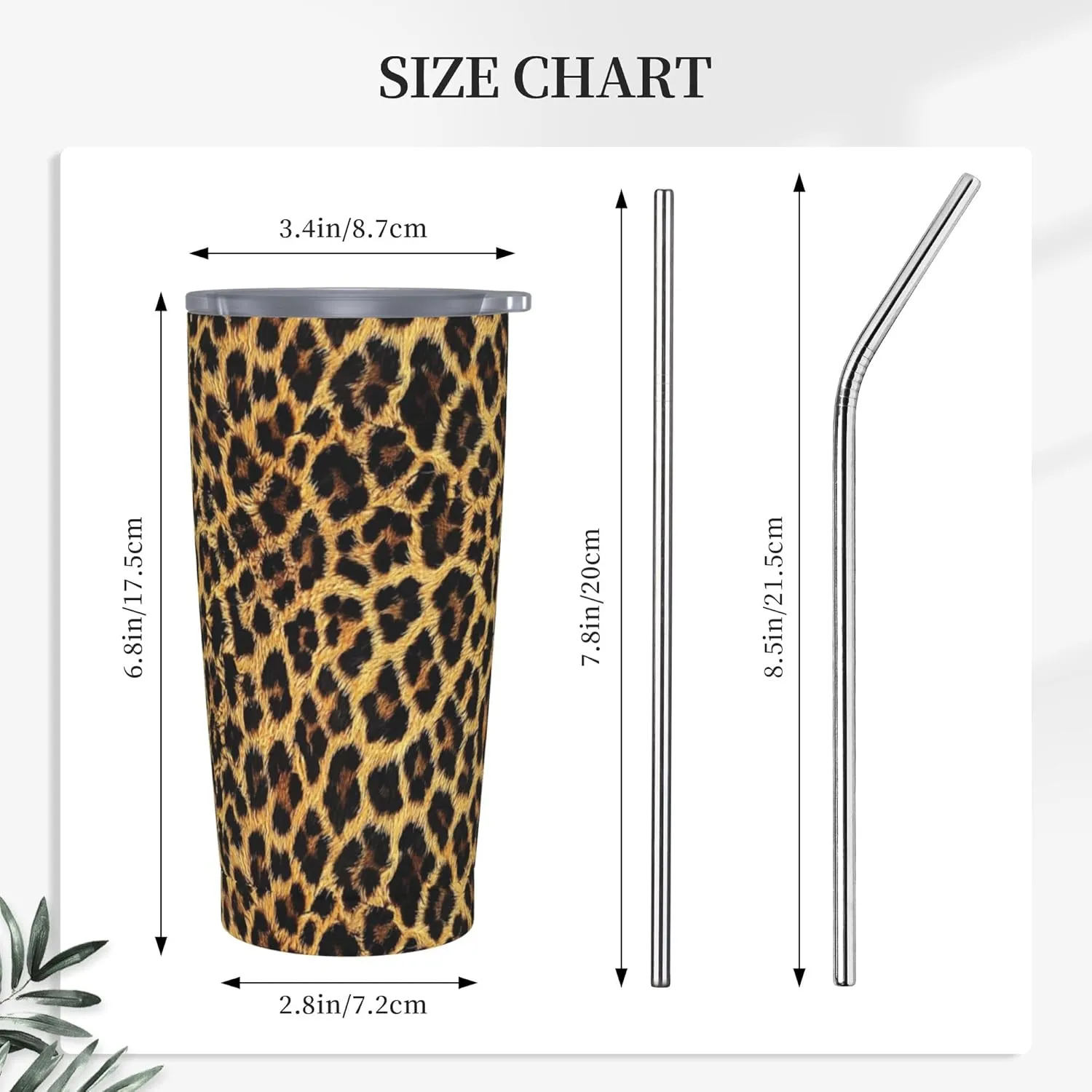 Leopard Print Tumbler with Lid and Straw 20 OZ Stainless Steel Travel Coffee Mug Double Wall Insulated Cup Leakproof for Car Sports Cafe Office