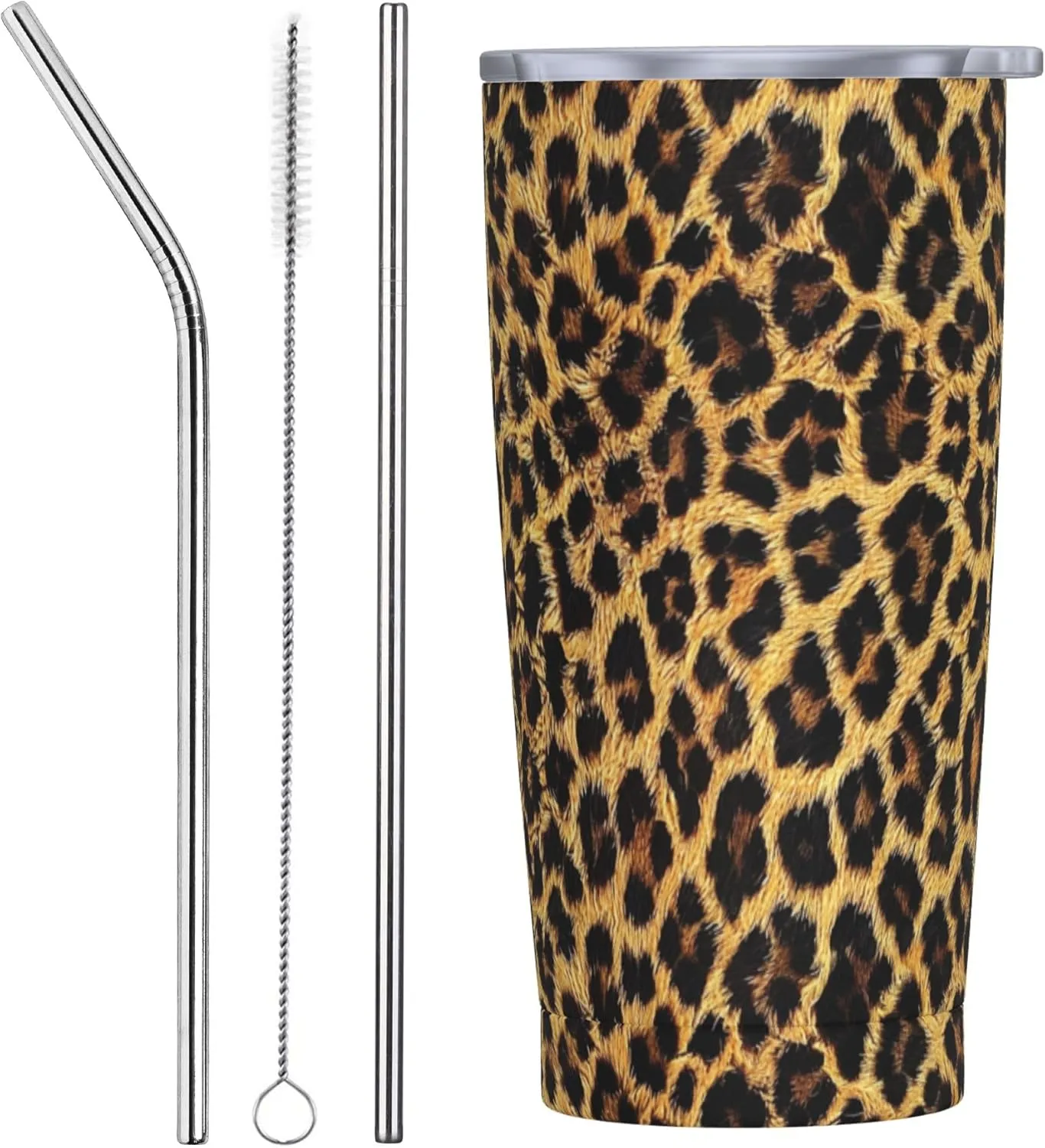 Leopard Print Tumbler with Lid and Straw 20 OZ Stainless Steel Travel Coffee Mug Double Wall Insulated Cup Leakproof for Car Sports Cafe Office