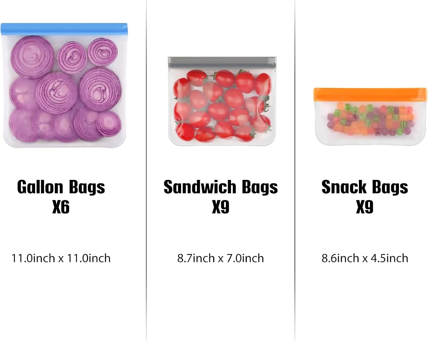 Lerine Reusable Snack Bags Dishwasher Safe,9 Pack Reusable Bags Silicone Extra Thick Leak-proof Reusable Food Storage Bags for Candy, Snack, Sandwich, Cereal, Travel Items, Home Organization