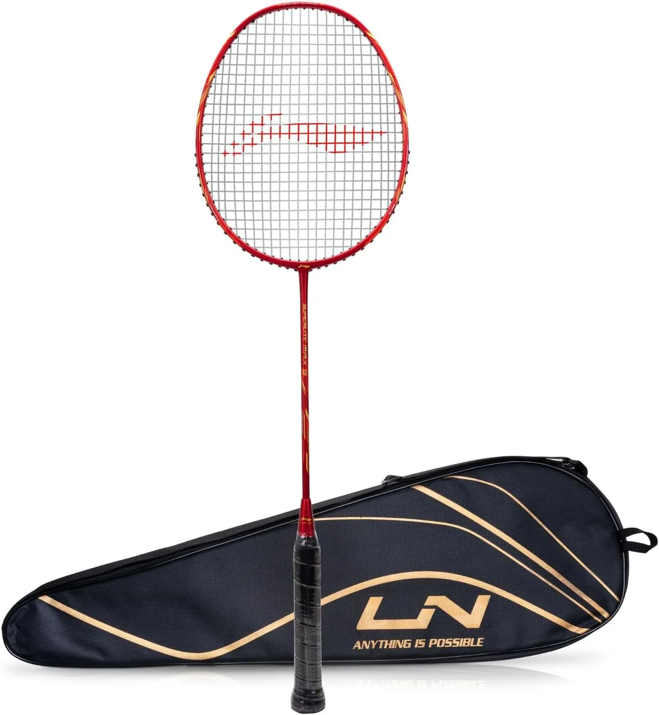 Li-Ning G-Force Superlite Max 9 Carbon Fiber Strung Badminton Racket with Free Full Cover (Red/Gold, Weight: 80 gm)