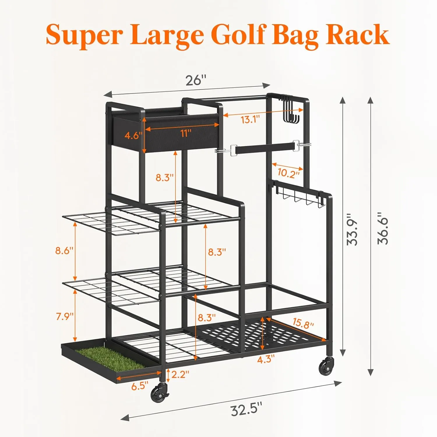 Lifewit Golf Bag Organizer, Golf Bag Stand, Golf Club Holder with Wheels, 4 Removable Hooks, Shoe Racks for Golf Equipment Accessories, Golf Organizers and Storage for Garage, Basement, Shed