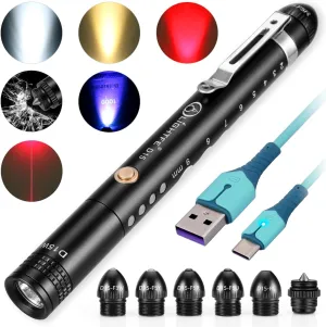 LIGHTFE D15W Flashlight Dual Headed Pen Light Replaceable Multiple lamp Holders, Suitable for Multiple scenarios Such as Home Farms, Factories, and Enterprises