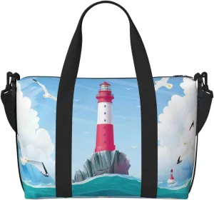Lighthouse Sea Port Travel Bag for Women Men Weekender Bags Carry on Overnight Bag Tote Bag Yoga Gym Bag for Gym, Work, Weekend, Travel, Personal Items